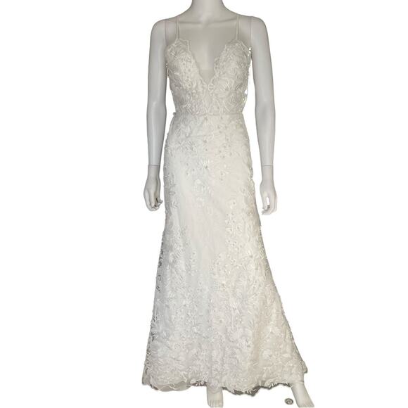 Lulus Enchanting Eternity Ivory Pearl Lace-Up Backless Maxi Dress Women’s Sz 2 - Picture 2 of 12